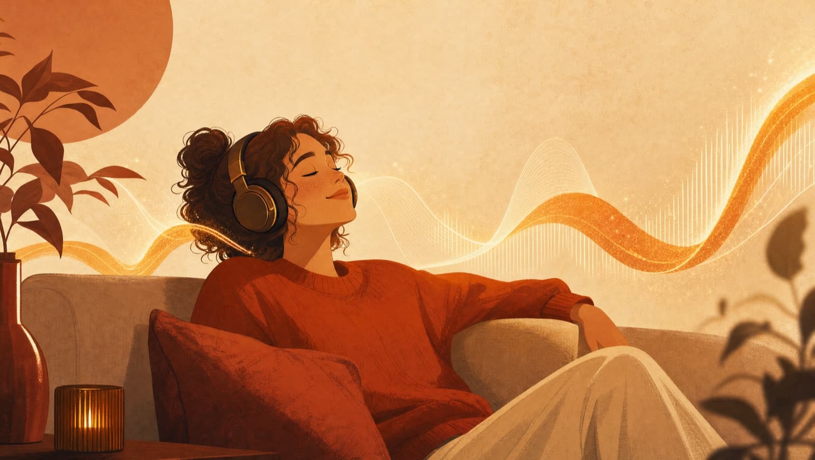 A person relaxing with headphones as a song plays