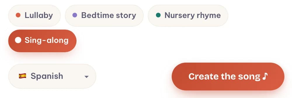 Melodio's style chips with the song language selector set to Spanish